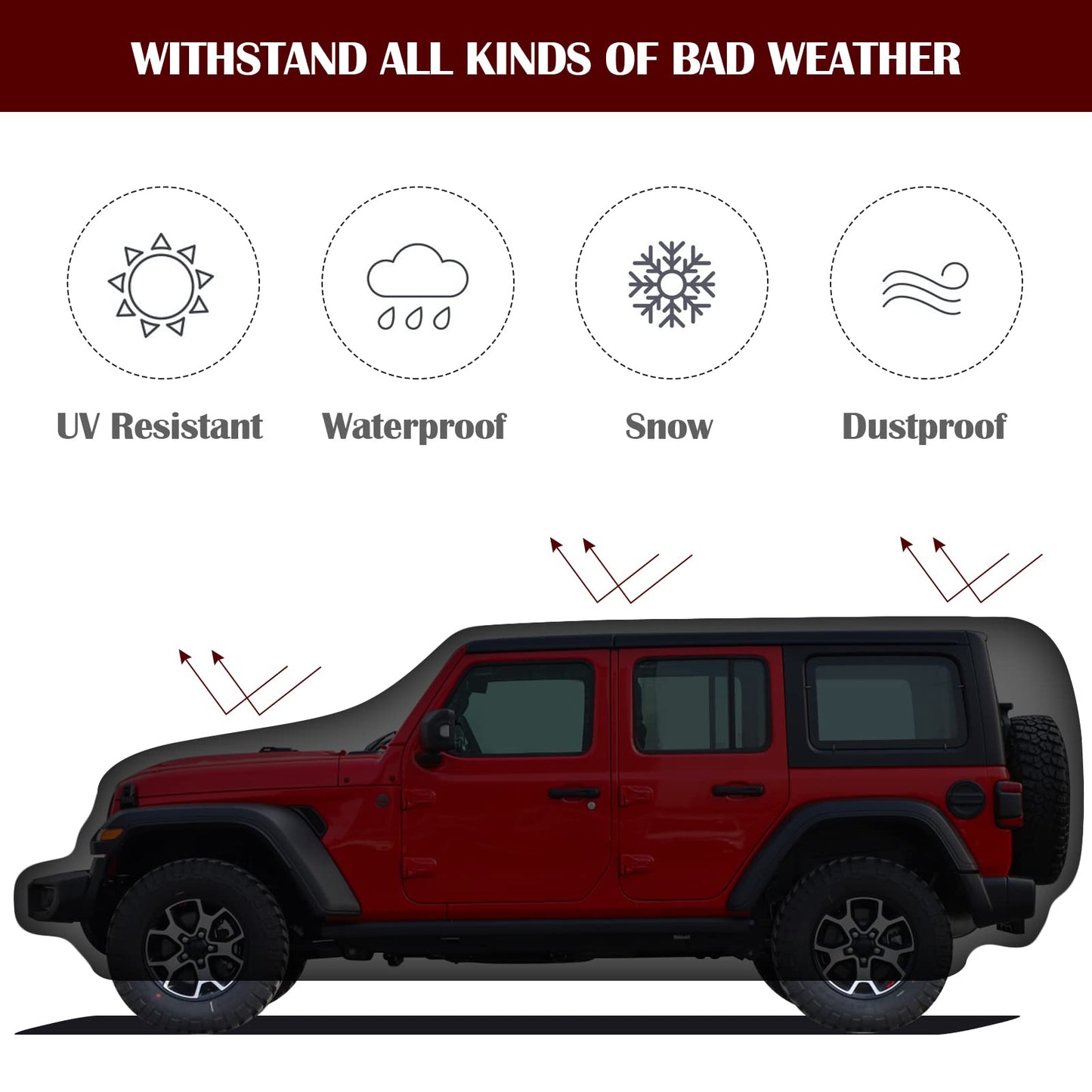 Waterproof Car Cover for Jeep Wrangler 4 Door 2006-2026 JK JL Outdoor Waterproof Sun Rain Snow Hail Protection with Driver Door Zipper