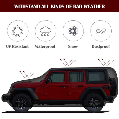 Waterproof Car Cover for Jeep Wrangler 4 Door 2006-2026 JK JL Outdoor Waterproof Sun Rain Snow Hail Protection with Driver Door Zipper