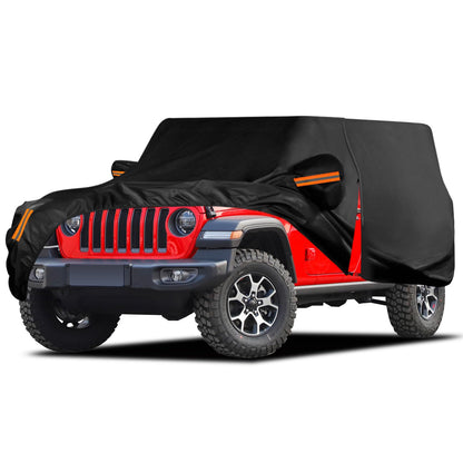 Waterproof Car Cover for Jeep Wrangler 4 Door 2006-2026 JK JL Outdoor Waterproof Sun Rain Snow Hail Protection with Driver Door Zipper