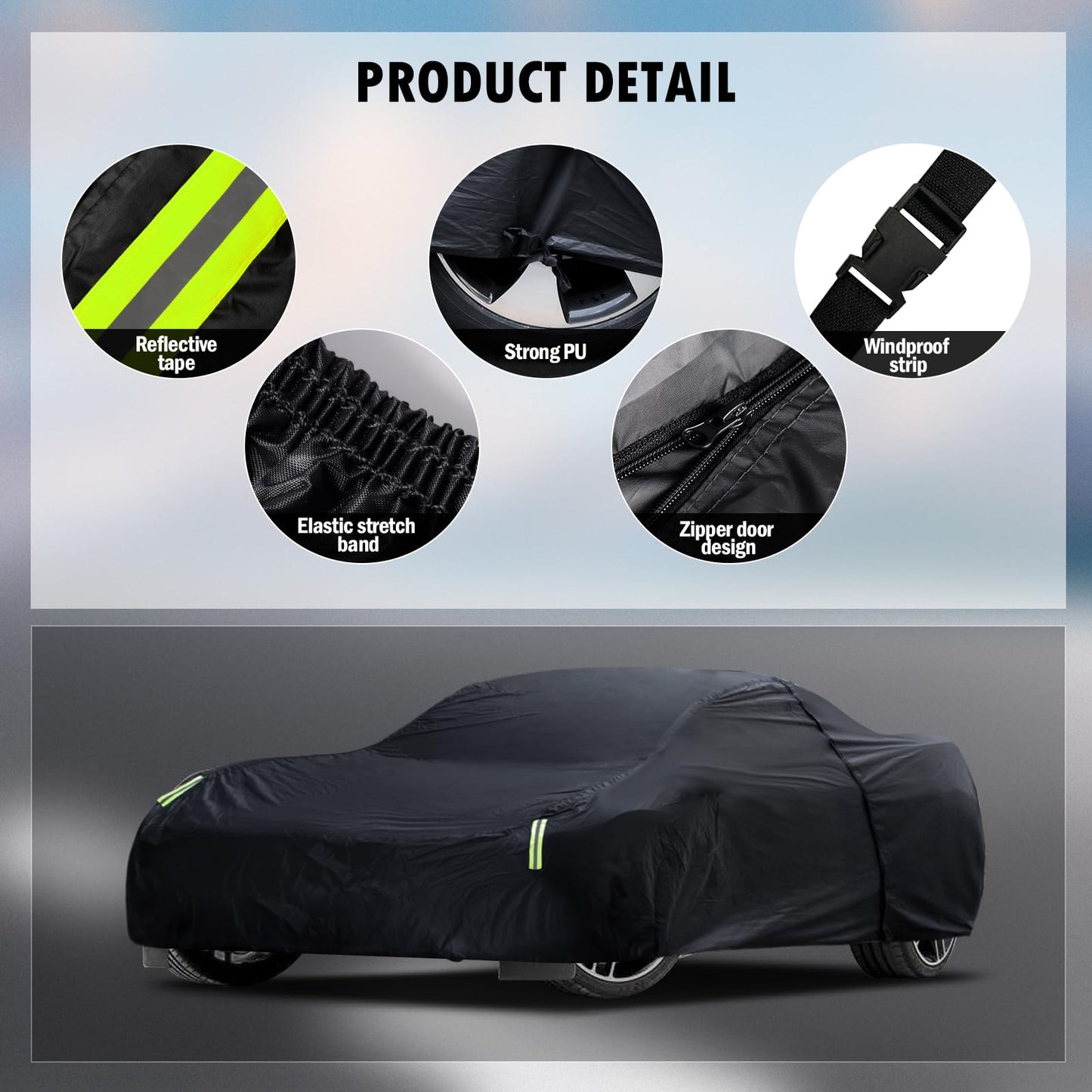 Waterproof Car Cover for Jeep Wrangler 4 Door 2006-2026 JK JL Outdoor Waterproof Sun Rain Snow Hail Protection with Driver Door Zipper