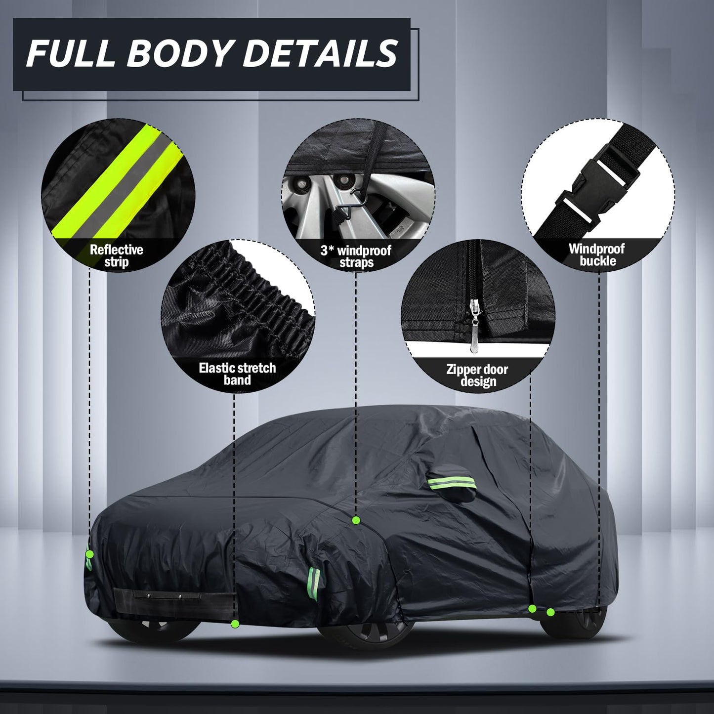Waterproof Car Cover for Jeep Wrangler 4 Door 2006-2026 JK JL Outdoor Waterproof Sun Rain Snow Hail Protection with Driver Door Zipper