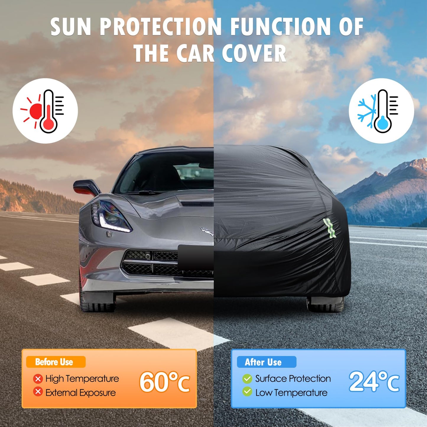 Waterproof Car Cover for Jeep Wrangler 4 Door 2006-2026 JK JL Outdoor Waterproof Sun Rain Snow Hail Protection with Driver Door Zipper
