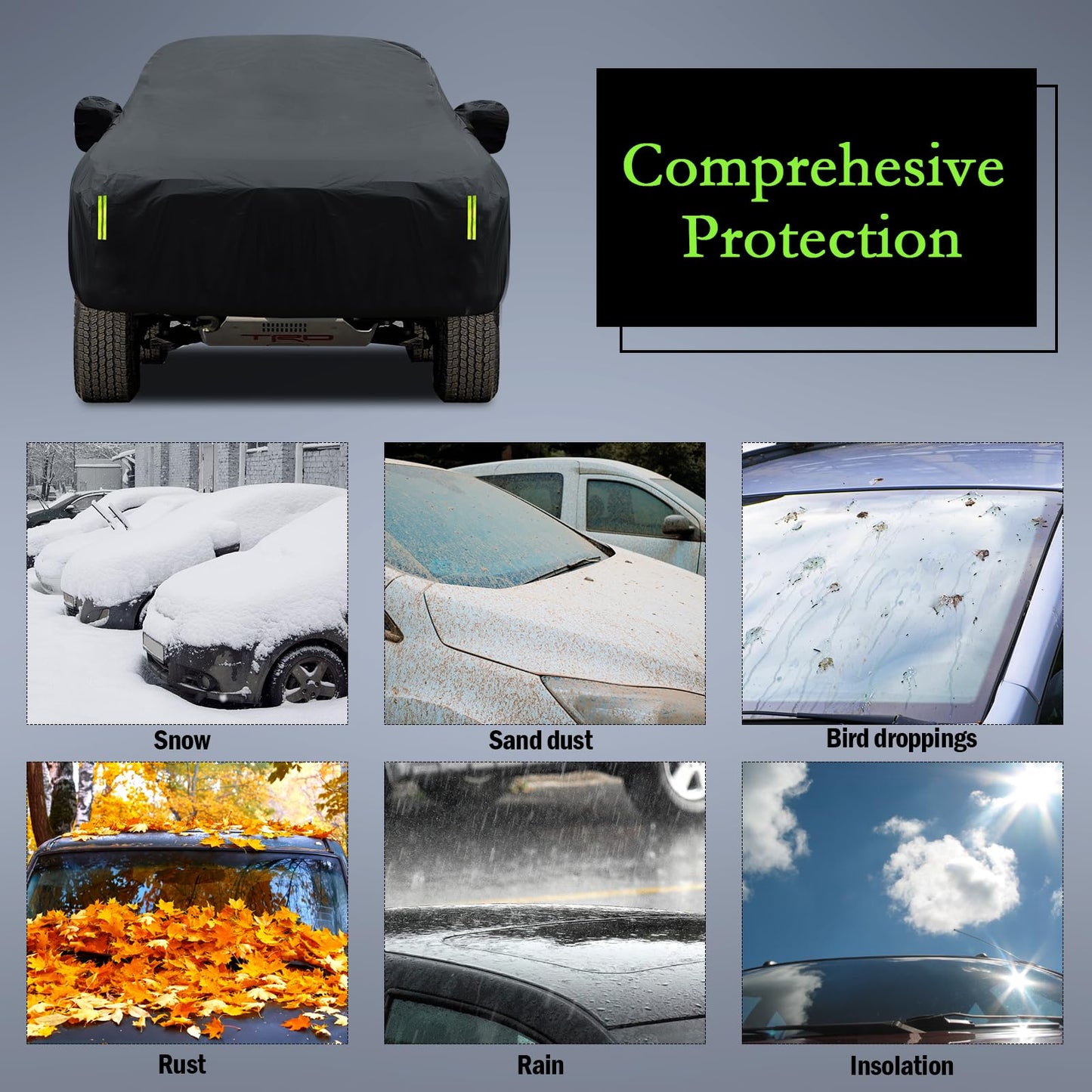 Waterproof Car Cover for Jeep Wrangler 4 Door 2006-2026 JK JL Outdoor Waterproof Sun Rain Snow Hail Protection with Driver Door Zipper