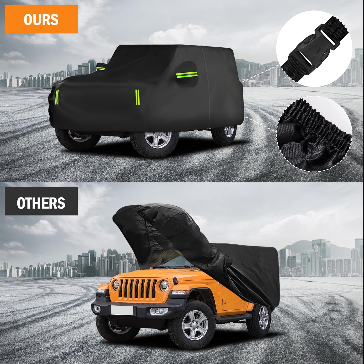 Waterproof Car Cover for Jeep Wrangler 4 Door 2006-2026 JK JL Outdoor Waterproof Sun Rain Snow Hail Protection with Driver Door Zipper