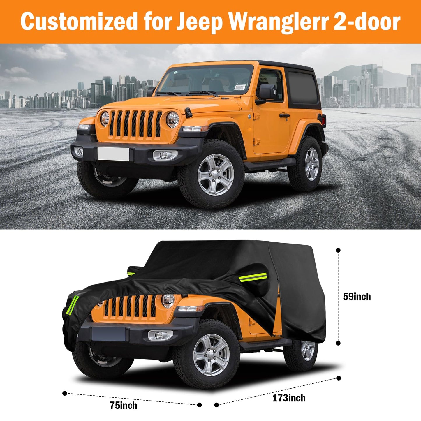 Waterproof Car Cover for Jeep Wrangler 4 Door 2006-2026 JK JL Outdoor Waterproof Sun Rain Snow Hail Protection with Driver Door Zipper