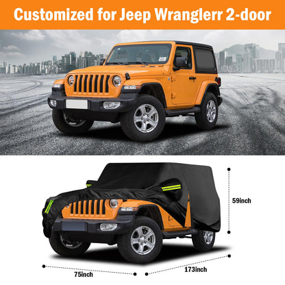 Waterproof Car Cover for Jeep Wrangler 4 Door 2006-2026 JK JL Outdoor Waterproof Sun Rain Snow Hail Protection with Driver Door Zipper
