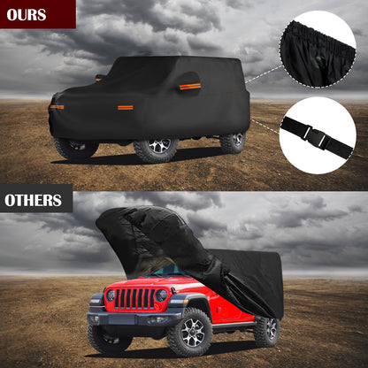 Waterproof Car Cover for Jeep Wrangler 4 Door 2006-2026 JK JL Outdoor Waterproof Sun Rain Snow Hail Protection with Driver Door Zipper