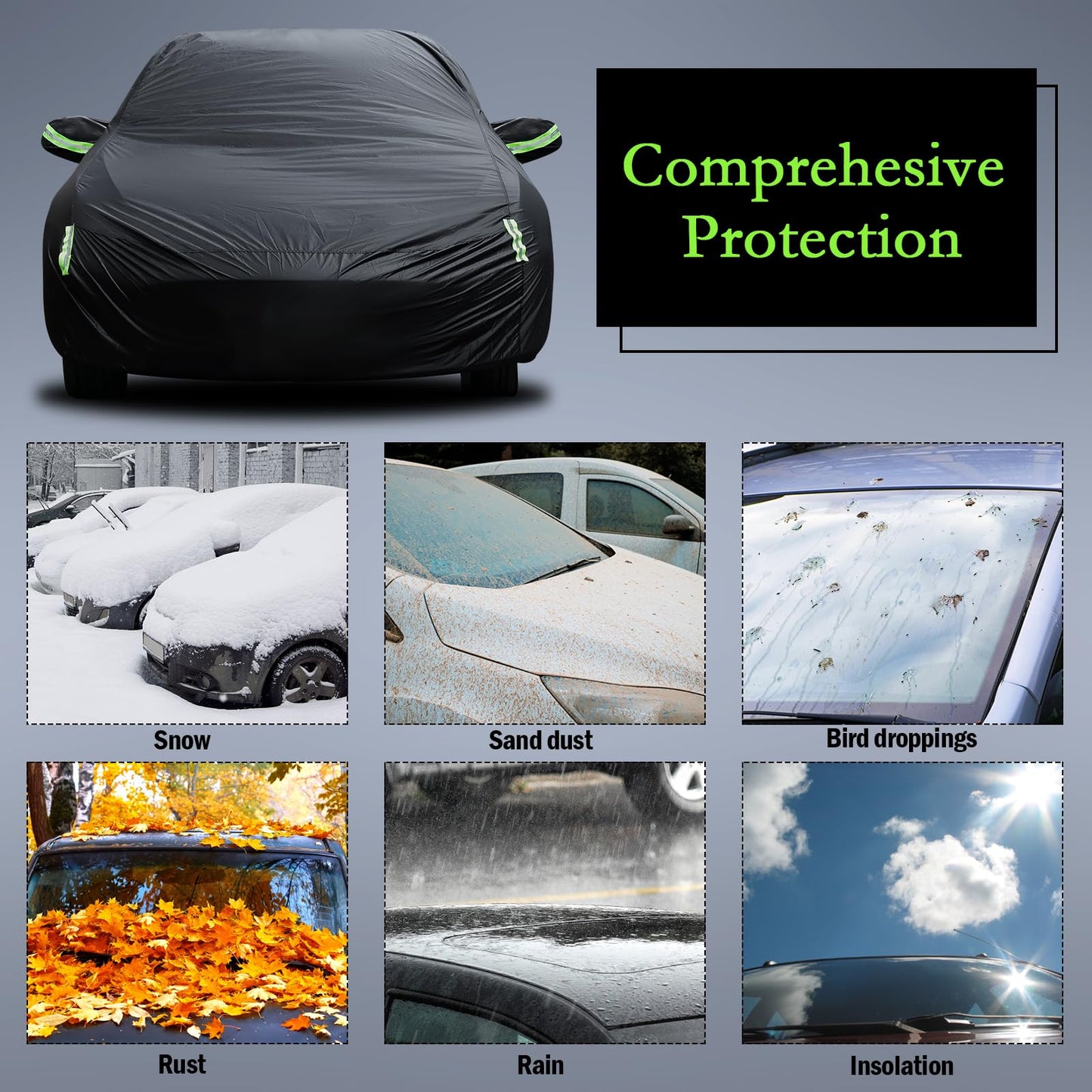 Waterproof Car Cover for Jeep Wrangler 4 Door 2006-2026 JK JL Outdoor Waterproof Sun Rain Snow Hail Protection with Driver Door Zipper