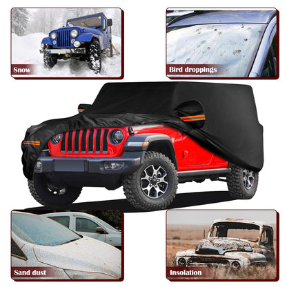 Waterproof Car Cover for Jeep Wrangler 4 Door 2006-2026 JK JL Outdoor Waterproof Sun Rain Snow Hail Protection with Driver Door Zipper