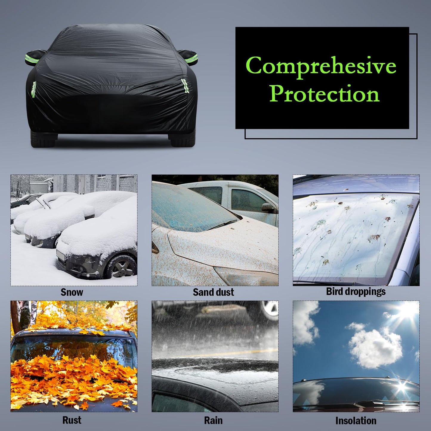 Waterproof Car Cover for Jeep Wrangler 4 Door 2006-2026 JK JL Outdoor Waterproof Sun Rain Snow Hail Protection with Driver Door Zipper