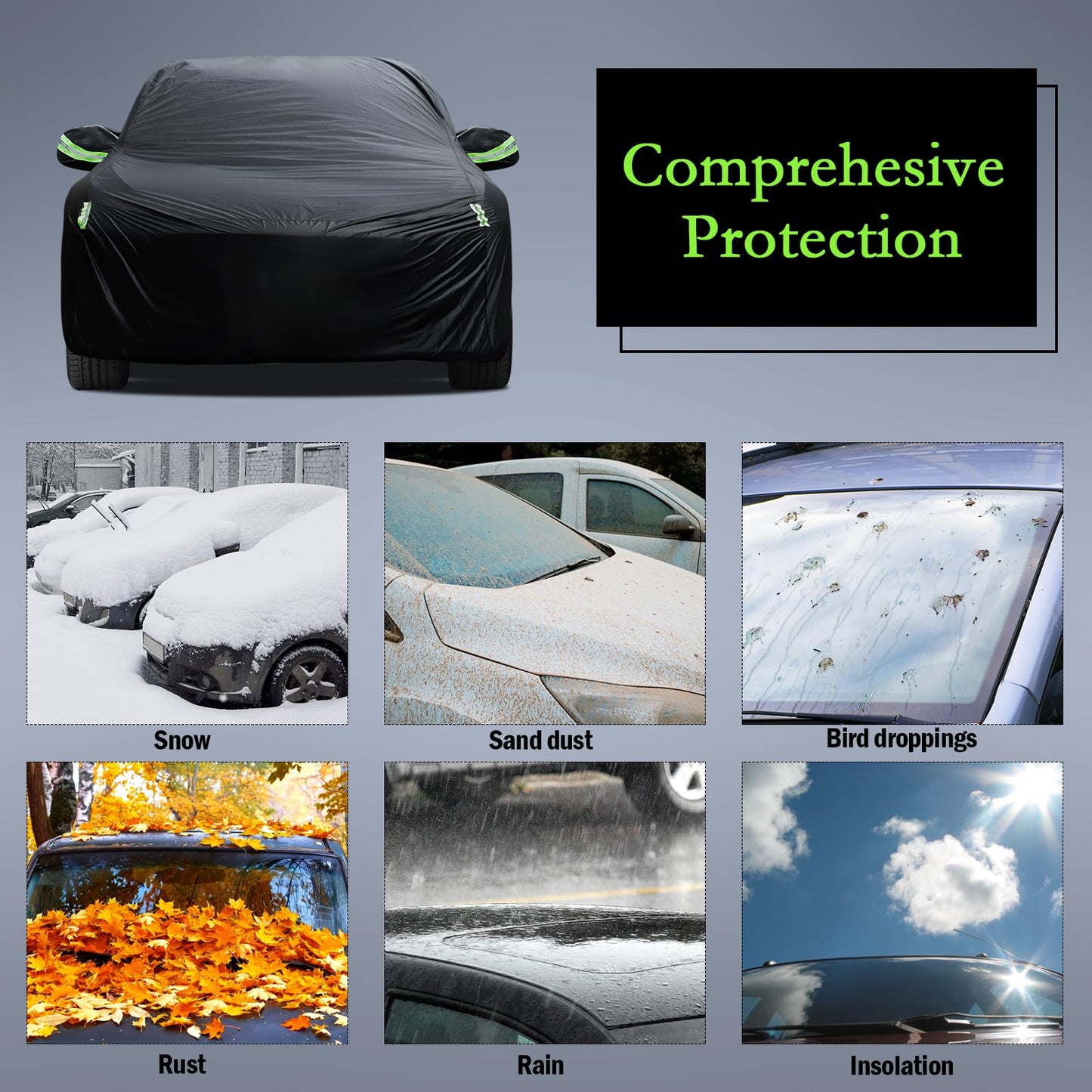 Waterproof Car Cover for Jeep Wrangler 4 Door 2006-2026 JK JL Outdoor Waterproof Sun Rain Snow Hail Protection with Driver Door Zipper