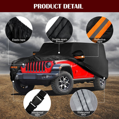 Waterproof Car Cover for Jeep Wrangler 4 Door 2006-2026 JK JL Outdoor Waterproof Sun Rain Snow Hail Protection with Driver Door Zipper