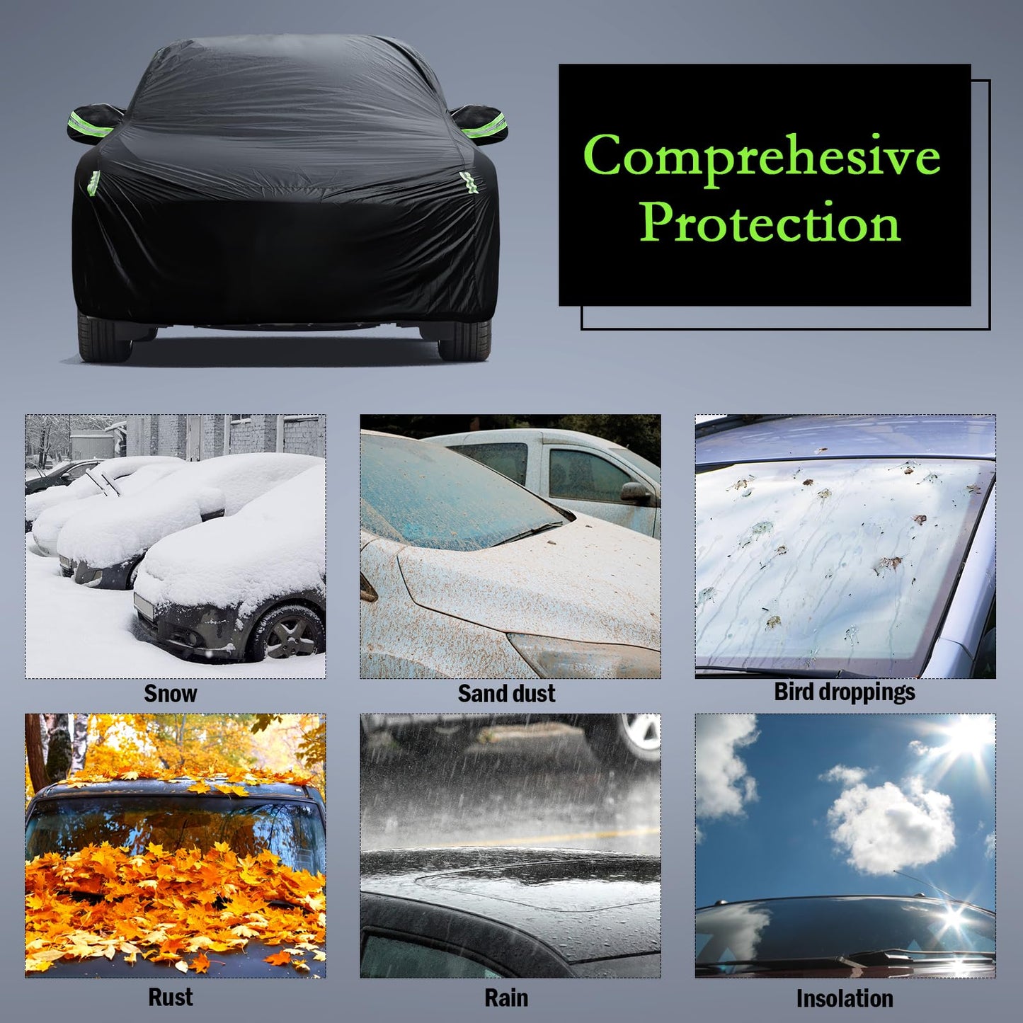 Waterproof Car Cover for Jeep Wrangler 4 Door 2006-2026 JK JL Outdoor Waterproof Sun Rain Snow Hail Protection with Driver Door Zipper